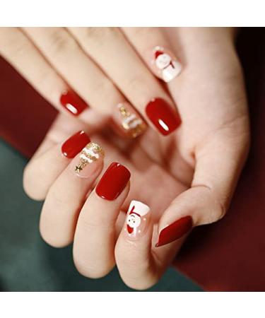 Brishow christmas artificial nails Christmas tree snow press on nails moose nails to stick on short red false nails 24 pieces for women and girls (2) - Buy Online on GoSupps.com