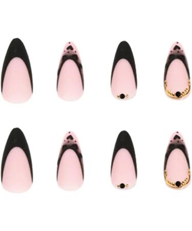 JUSTOTRY 24 Pcs Stiletto False Nails Short Black and Pink French Leopard Pattern with Nail Glue - Almond Stick on Nails for Women - Nail Art BL1 - Buy Online on GoSupps.com