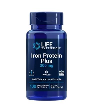 Life Extension Iron Protein Plus 300 mg - Supports Red Blood Cell & Protein Production - Gluten-Free Non-GMO - 100 Vegetarian Capsules
