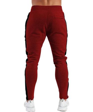 PIDOGYM Men's Red Track Pants - Slim Fit Athletic Joggers with Zipper Pockets, Medium - Buy Online on GoSupps.com