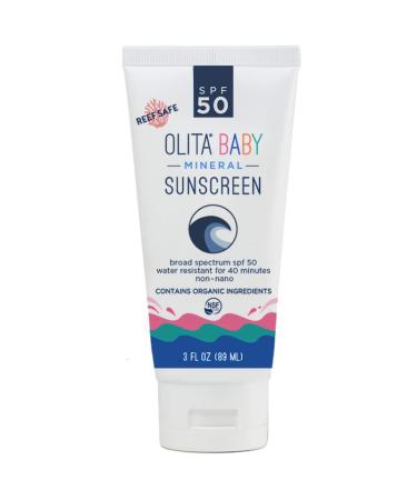 Olita Mineral Sunscreen SPF 50 Lotion for Kids - Unscented - 3 oz - Broad Spectrum  Chemical Free  All-Natural  Reef Safe  Organic  Zinc Sunblock  Water-Resistant