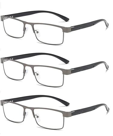 Eyglajdd men's reading glasses metal rectangle spring hinge reading girdle reading help blue light filter glasses 3-pack 1.0 2.5 3.0 3.5 4.0 diopters black/bronze bronze 2.5 x