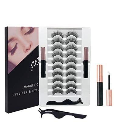 10 Pairs  Magnetic Eyelashes and Eyeliner Kit  Reusable Magnetic Lashes with Eyeliner and Tweezers  3D Natural Look False Eyelashes  No Glue Needed (10pairs)
