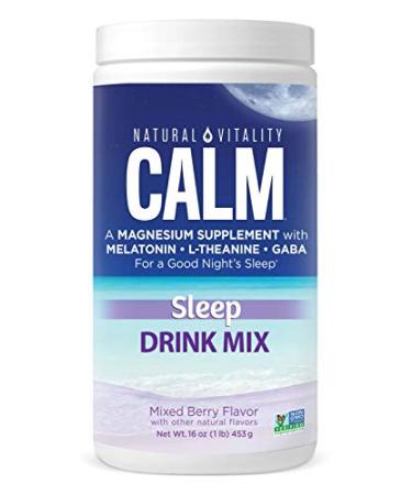 Natural Vitality Calm Sleep Magnesium Citrate with Melatonin & GABA, Sleep Aid, Mixed Berry Flavor, Vegan, Gf & Non-GMO, (Package May Vary),16oz