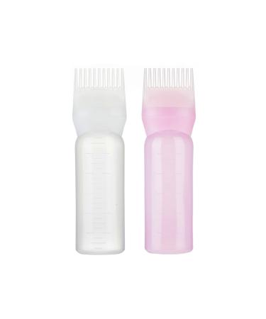 QRJ Hair Oil Applicator Bottle 2Pcs 120ml Pink Hair Dye Brush Bottle Hair Colour Brush Hair Oil Bottle Dyeing Shampoo Bottle Oil Comb Hair Tools Applicator Brush Bottles Pink+white