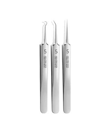 Eirzngxq Professional Facial Blackhead Remover Tweezer 3 Pcs Set Precision Face Tool Kit for Whitehead Blemishs Comedones 1 Set
