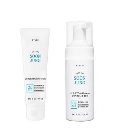 ETUDE SoonJung 2x Barrier Intensive Cream Rich Moisture (2.02 fl oz) + SoonJung pH 6.5 Whip Cleanser (5.07 fl oz)
