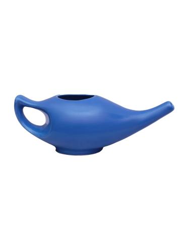 HEALTHANDWEALTH Durable Ceramic Neti Pot for Nasal Cleansing | Natural Treatment for Sinus Infection +10 Sachet Neti Salt 225 Ml. (7.6 FL Oz) Capacity (Blue)