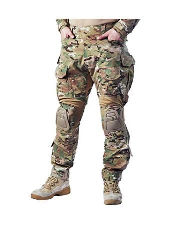 IDOGEAR G3 Combat Pants Multicam Trousers with Knee Pads for Men Tactical Pant Mulitple Pocket Hook-and-Loop Adjuster Multi-camo Large
