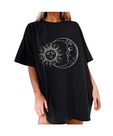 Oversized T Shirts for Women Graphic Tee, Women T-Shirts Funny Printed Tunic Tops Short Sleeve Drop Shoulder Blouse B-black XX-Large
