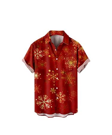 Christmas Polo Shirts for Men,Mens Aloha Shirts Christmas Tops Button Down Dress Shirt Loose Fit Vacation Tops Red XX-Large