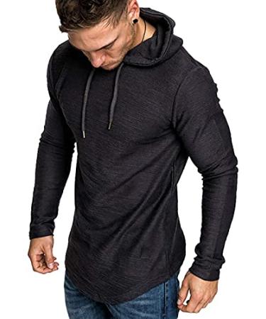 Lexiart Mens Fashion Athletic Hoodies Sport Sweatshirt Solid Color Fleece Pullover Large Black
