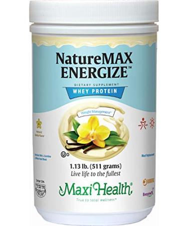 Maxi-Health NatureMax Energize Whey Protein Powder- Diet Supplement Meal Replacement - 20g Protein Per Serving - Natural Vanilla Flavor - Kosher Dairy Vitamin - 1.17lb