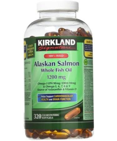 Kirkland Signature 100% Wild Alaskan Salmon Oil 90 EPA 110 DHA 1200mg - 320 Enteric Coated Softgels - Buy Online on GoSupps.com