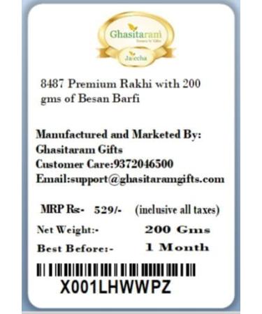Ghasitaram Gifts Rakhi for Brother Rakhis Online - Set of 2 8469 8487 Premium Rakhis with 200 GMS of Besan Barfi - Buy Online on GoSupps.com