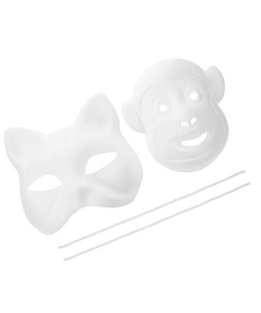 DearmaMy cat 2 pieces of cat masks monkey masks white fox masks Paintable animal masks empty DIY masks Ausmeaksken for masquerade christmas cosplay costume accessories white paper