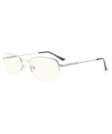 Eyekepper Blue Light Blocking Reading Glasses Bendable Titanium Memory Readers Half-Rim Computer Glasses Light Amber Tinted Lenses (Silver +3.00) +3.00 04-silver