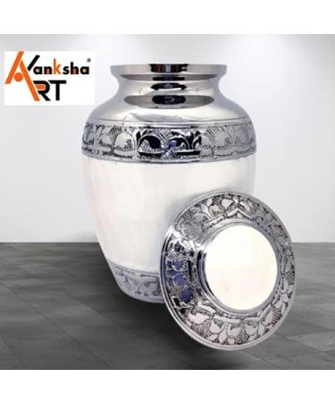 Akanksha Arts Small 6 x 4 inch Brass Cremation Urn Memorial Container - 650 ml White. Rare Handicraft with bag - Buy Online on GoSupps.com