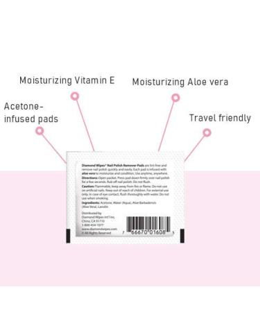 Diamond Wipes Acetone Nail Polish Remover Pads with Aloe Vera - 50ct Individually Wrapped, On-The-Go Size - 50 Count (Pack of 1) - Buy Online on GoSupps.com