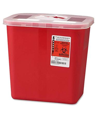COVIDIEN 2 Gallon Rotor Lid Sharps Container  10 x 10.5 x 7.3  Red
