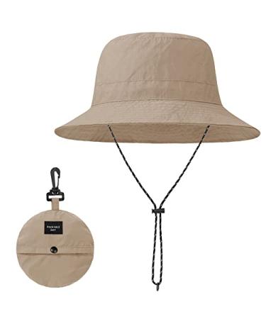 Durio Waterproof Bucket Hats for Men Women Outdoor Packable Sun Hat Summer Travel Beach Bucket Hat Unisex One Size Khaki
