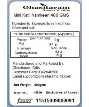Ghasitaram Gifts Mini Katli Namkeen 400 GMS |Diwali Holi Rakhi Valentine Christmas Birthday Anniversary Gift for Her Him Mothers Day Fathers Day| - Buy Online on GoSupps.com