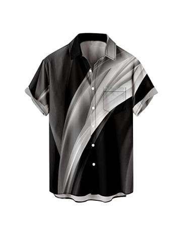 Mens T Shirt,Men's Retro Button Down Bowling Shirts 50s Rockabilly Style Tropical Tops Cuban Style Camp Shirt Z11-dark Grey XX-Large