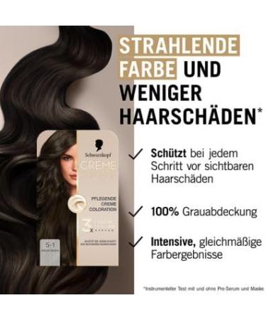  Schwarzkopf Creme Supreme Colour 5-1 Cool Brown (4 x 185 ml) permanent hair colour with serum and hair mask protects against visible damage for 100% coverage - Buy Online on GoSupps.com