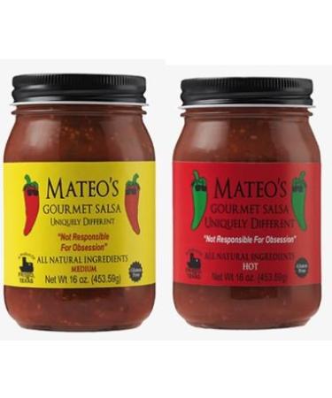 Mateos Gourmet Salsa, Medium & Hot 16 oz (Variety Pack)