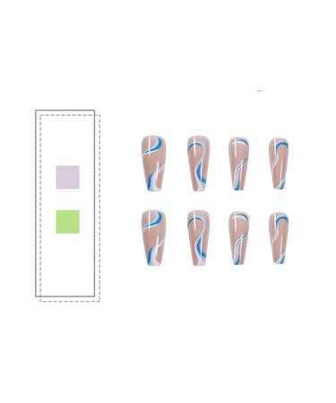 French Fake Nails - Long Shiny Coffin Press-On Nails | 24PC Blue & White Swirl Acrylic Nail Art for Women & Girls - Buy Online on GoSupps.com