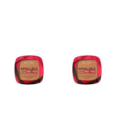 L'Or al Paris Infallible 24H Fresh Wear Foundation in a Powder Full-coverage Longwear Weightless Smooth Finish Water-proof and Transfer-proof 330 Hazelnut (Pack of 2) 330 - Hazelnut 9 g (Pack of 2)