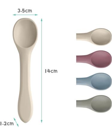 Vicloon 4 Pcs Silicone Baby Spoons - Self-Feeding Weaning Spoons for Kids, Toddlers, Children, Infants - Khaki Series - Buy Online on GoSupps.com