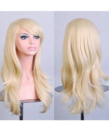 LFMDJF 70cm Wavy Red Wigs Fake Hairpieces Synthetic Hair Black Purple Pink Blue Wig for Women 28inches Sliver 613C
