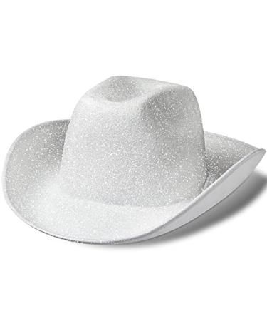 Cowboy Cowgirl Hat Glitter Western Hat Wide Brim Costume Hats Bling Sun Hat Cowboy for Women Men Beach Party White