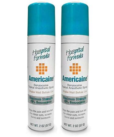 Americaine Maximum Strength Benzocaine Topical Anesthetic Spray for Minor Cuts Scraps & Burns 2 Ounce Can 2 Count