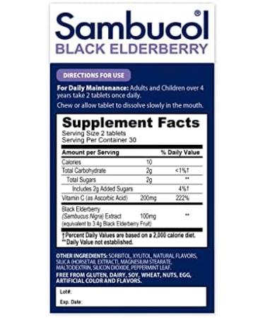 Sambucol Black Elderberry Chewable Tablets with Vitamin C - 60 Count | Immune Support for Kids & Adults | Gluten-Free & Vegan - Buy Online on GoSupps.com