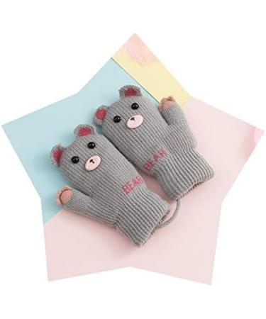 Kids Toddlers Knitted Gloves Mittens with String | Boys Girls Magic Stretch Mittens | Thick Fleece Lined Baby Infant Winter Warm Mittens | Cartoon Cosy Full Finger Gloves | Xmas Gift | Ages 0-3 | B-grey - Buy Online on GoSupps.com