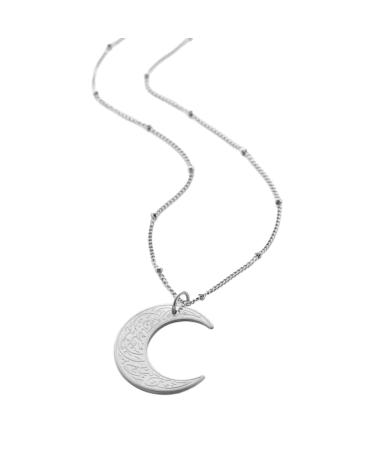 Oralgo's necklace with a moon pendant made of stainless steel Ayatul coursei crescent of the key bone Arabic religious Islamic choker jewelry gift silver