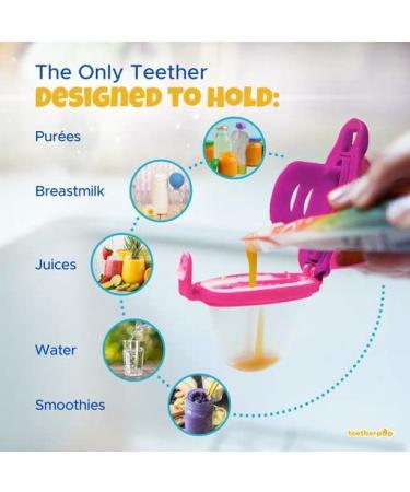 Teetherpop: No Mess Fillable & Freezable Baby Teether - USA Made, Medical Grade - Pink/Fuchsia - Buy Online on GoSupps.com