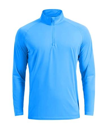 CRYSULLY Men's UPF 50+ Fishing Shirts Long Sleeve Sun Protection Hiking 1/4 Zip Tops Azure Large