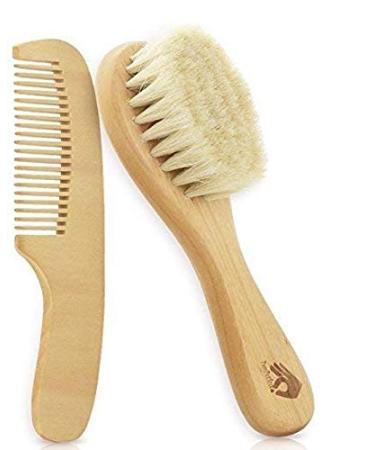 Natural Soft Newborn Baby Brush Set   Goat Hair Bristles with Eco-Friendly Wood Handle | Wooden Infant Cutie Comb by PomPerfect