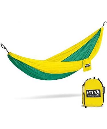 ENO, DoubleNest Hammock - Lightweight, Portable, 1 to 2 Person Hammock - for Camping, Hiking, Backpacking, Travel, a Festival, or The Beach, Emerald/Yellow