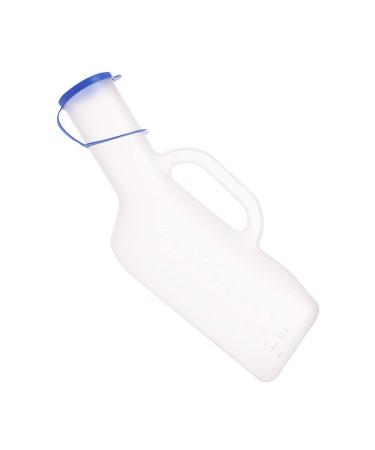 Male Urinal - Urine Bottle with Long Neck Spout Length 11cm Lid and Handle - 1 Litre Capacity(White) Happy
