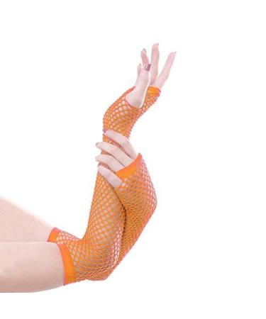 xoxingysm Women Fishnet Fingerless Gloves, Elbow Length Long Gloves,Hollow Fishnet Gloves for Punk Performance Gloves Orange One Size