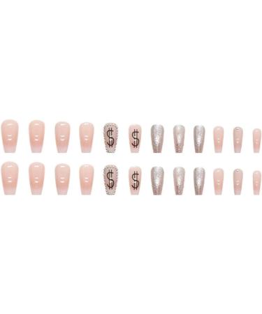 24 Pcs Silvery Glitter False Nails with Jewels - Milky White French Press on Nails for Women | Acrylic Coffin Fake Nails Medium with Glue for Nail Art - Buy Online on GoSupps.com