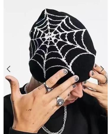 Pooyikoi Y2K Gothic Spider Pattern Wool Acrylic Knitted Beanie Hat - Unisex Winter Hat - Buy Online on GoSupps.com