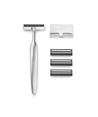 Melle Chrome metal razor for women 1x metal razor head & holder in chrome color 3x razor blades