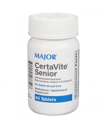 Major CertaVite Senior Multivitamin / Multimineral Supplement with Antioxidant Nutrients Beta-Carotene Vitamin C & Vitamin E For Adults 50 & Over - 60 Tablets