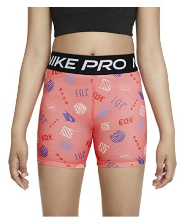 Nike Girl's Pro Compression Shorts Large Magic Ember/White