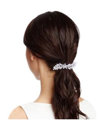 EVER FAITH Women's CZ Marquise-Shaped Hibiscus Flower Leaf Hair Barrette Clip Clear Silver-Tone